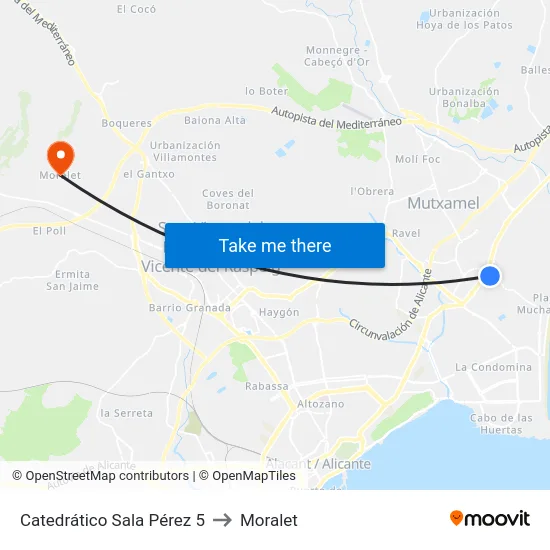 Catedrático Sala Pérez 5 to Moralet map