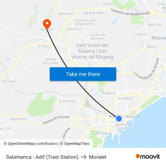 Salamanca - Adif (Train Station) to Moralet map