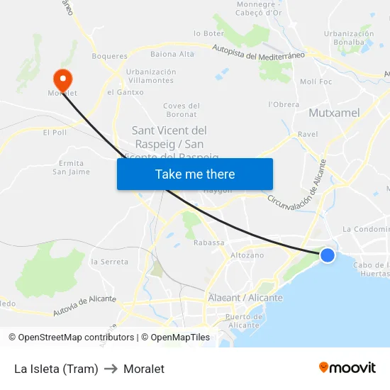 La Isleta (Tram) to Moralet map