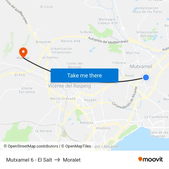 Mutxamel 6 - El Salt to Moralet map