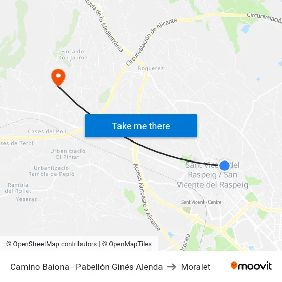 Camino Baiona - Pabellón Ginés Alenda to Moralet map