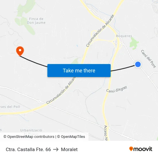 Ctra. Castalla Fte. 66 to Moralet map