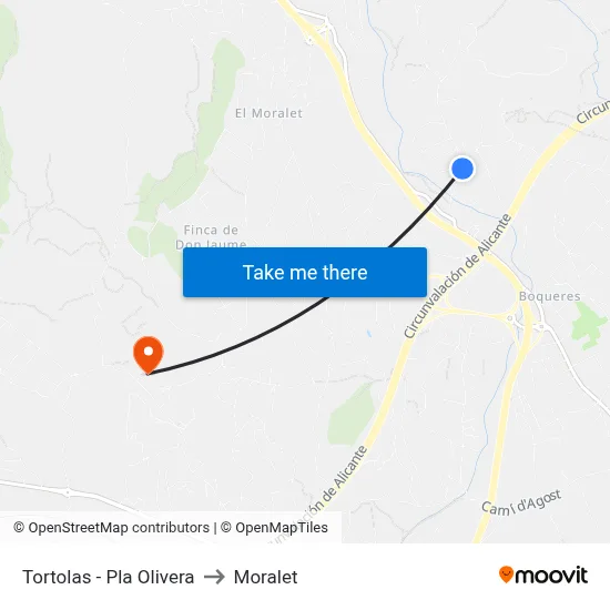 Tortolas - Pla Olivera to Moralet map