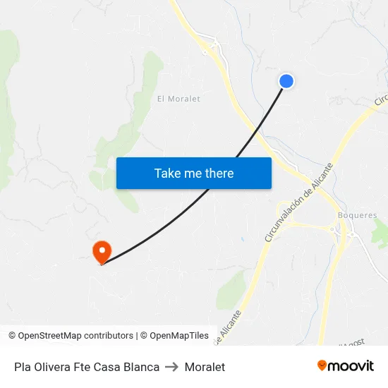 Pla Olivera Fte Casa Blanca to Moralet map
