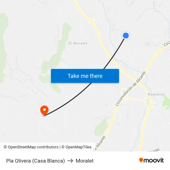 Pla Olivera (Casa Blanca) to Moralet map