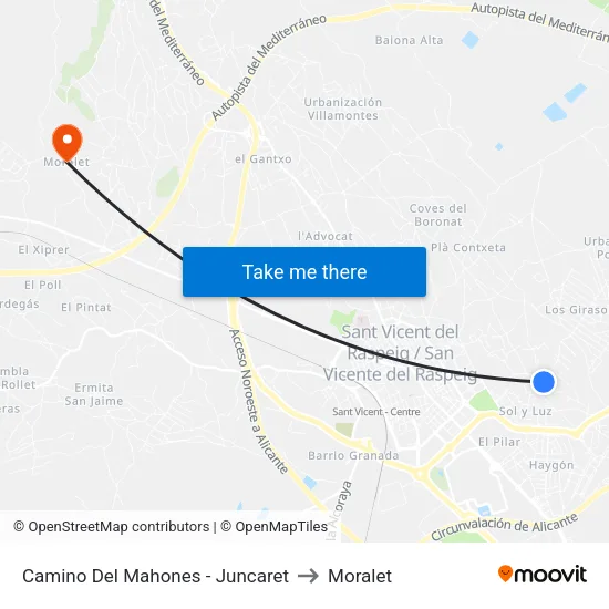 Camino Del Mahones - Juncaret to Moralet map