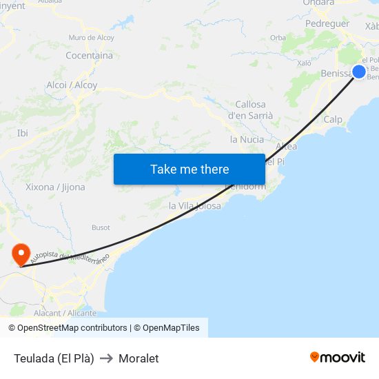 Teulada (El Plà) to Moralet map