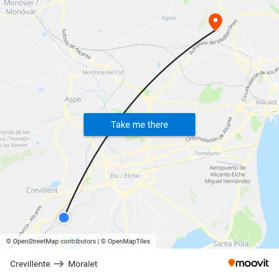 Crevillente to Moralet map