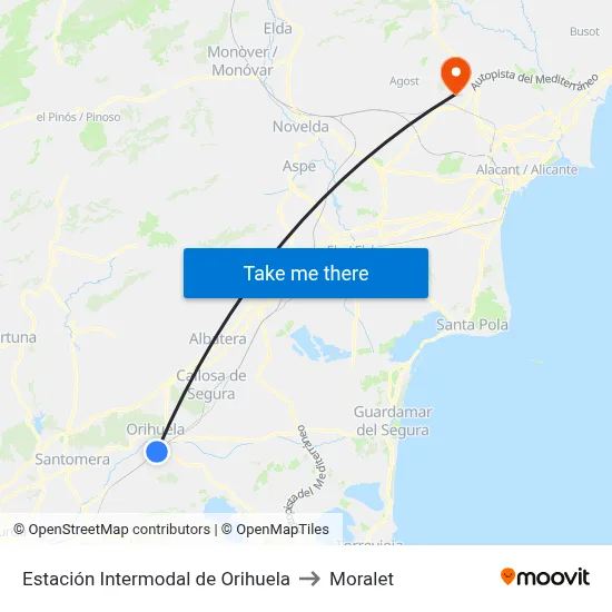 Estación Intermodal de Orihuela to Moralet map