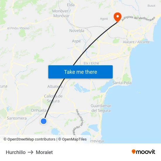 Hurchillo to Moralet map