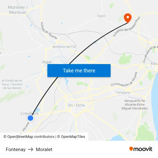 Fontenay to Moralet map