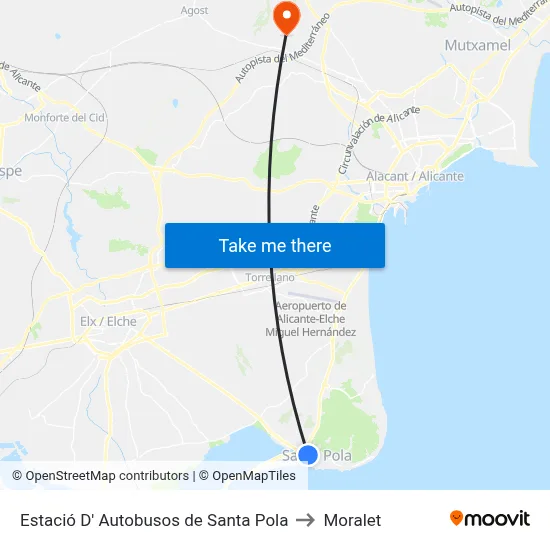 Estació D' Autobusos de Santa Pola to Moralet map