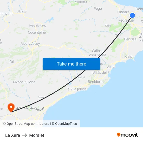 La Xara to Moralet map