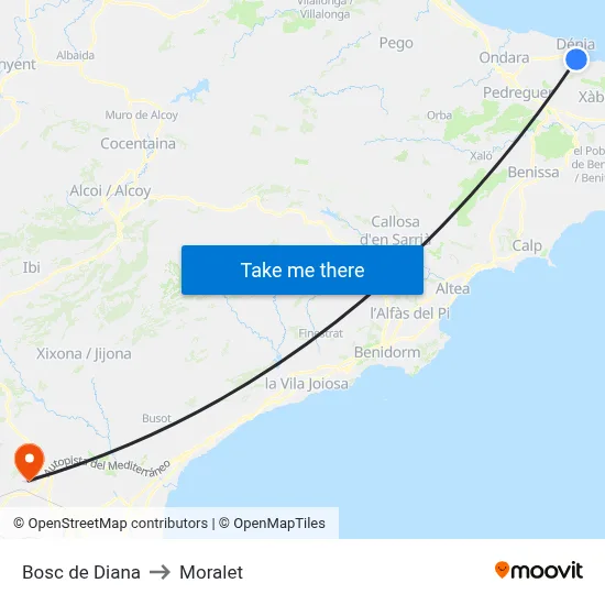 Bosc de Diana to Moralet map