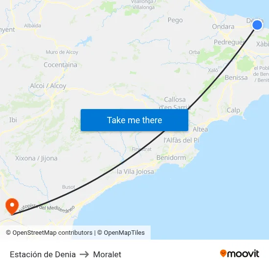 Estación de Denia to Moralet map