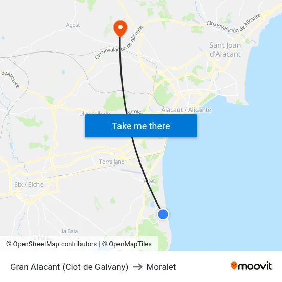 Gran Alacant (Clot de Galvany) to Moralet map