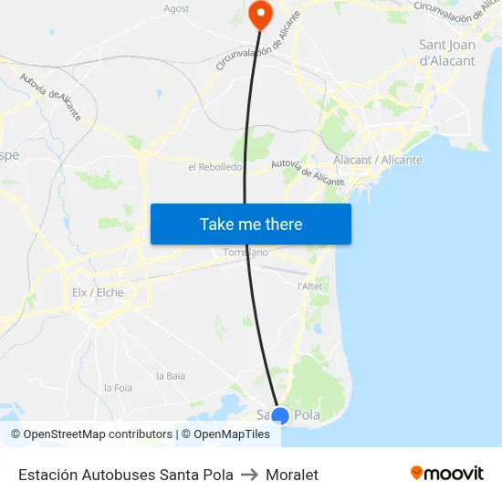 Estación Autobuses Santa Pola to Moralet map