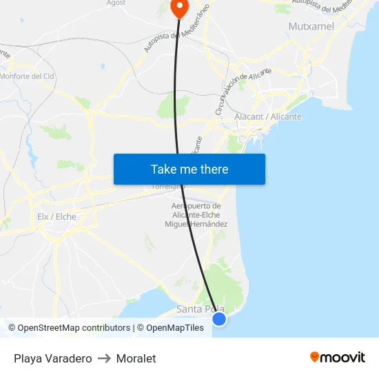 Playa Varadero to Moralet map