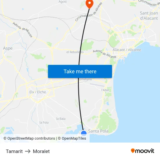 Tamarit to Moralet map