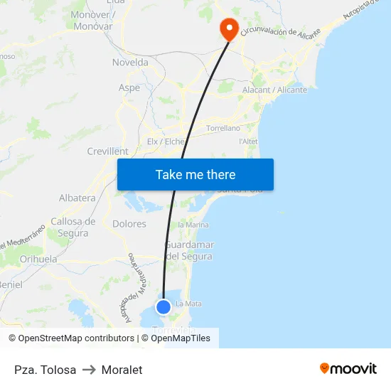 Pza. Tolosa to Moralet map