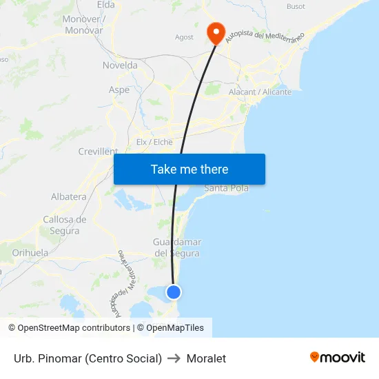 Urb. Pinomar (Centro Social) to Moralet map