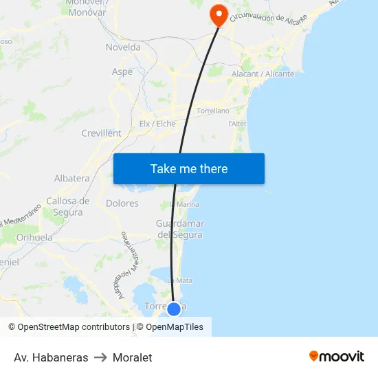 Av. Habaneras to Moralet map