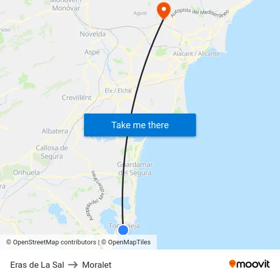 Eras de La Sal to Moralet map