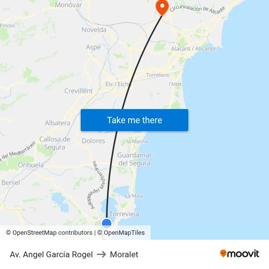 Av. Angel García Rogel to Moralet map