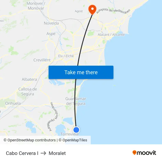 Cabo Cervera I to Moralet map