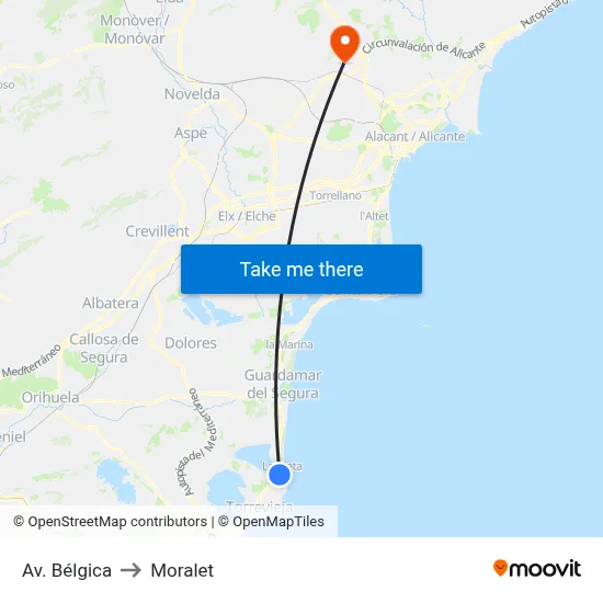 Av. Bélgica to Moralet map