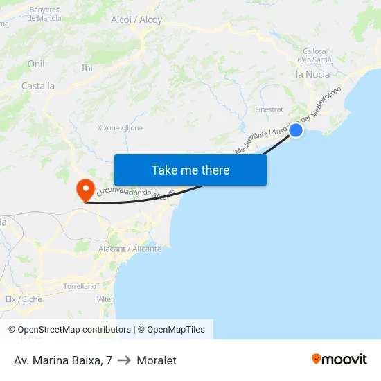 Av. Marina Baixa, 7 to Moralet map