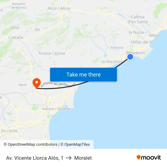 Av. Vicente Llorca Alós, 1 to Moralet map