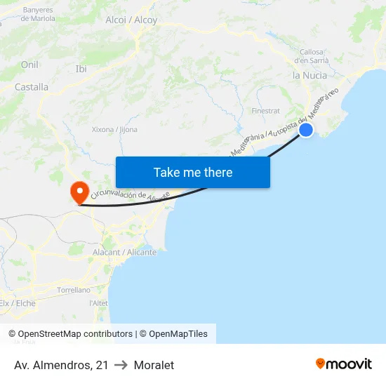 Av. Almendros, 21 to Moralet map