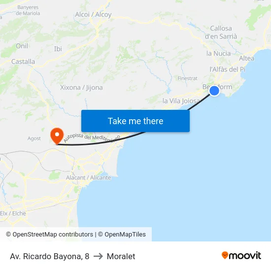 Av. Ricardo Bayona, 8 to Moralet map