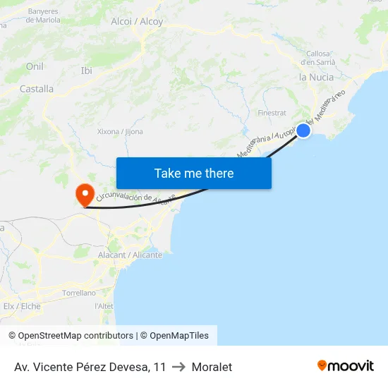 Av. Vicente Pérez Devesa, 11 to Moralet map