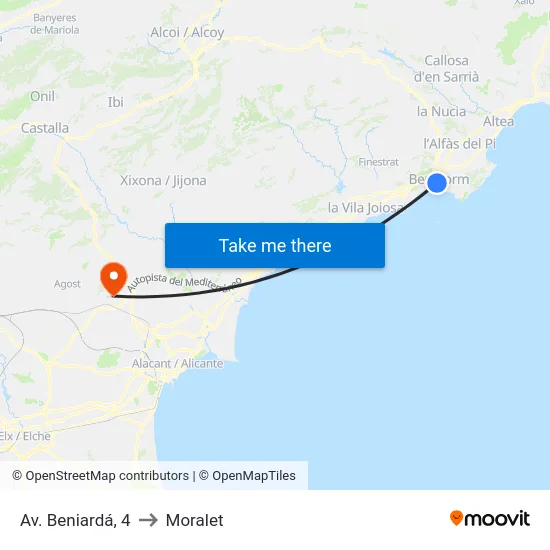 Av. Beniardá, 4 to Moralet map