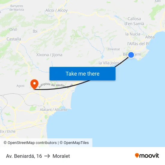 Av. Beniardá, 16 to Moralet map