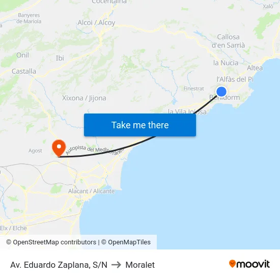 Av. Eduardo Zaplana, S/N to Moralet map