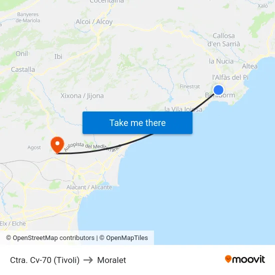 Ctra. Cv-70 (Tivoli) to Moralet map