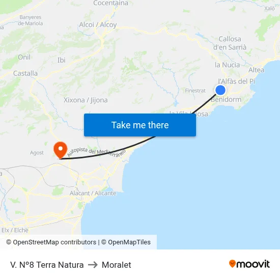 V. Nº8 Terra Natura to Moralet map