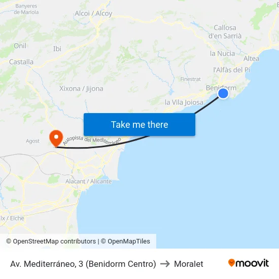 Av. Mediterráneo, 3 (Benidorm Centro) to Moralet map