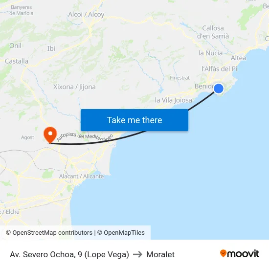 Av. Severo Ochoa, 9 (Lope Vega) to Moralet map