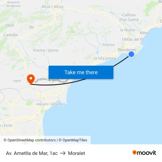 Av. Ametlla de Mar, 1ac to Moralet map