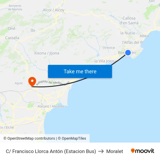 C/ Francisco Llorca Antón (Estacion Bus) to Moralet map