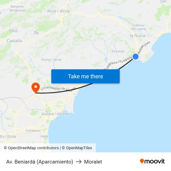 Av. Beniardá (Aparcamiento) to Moralet map