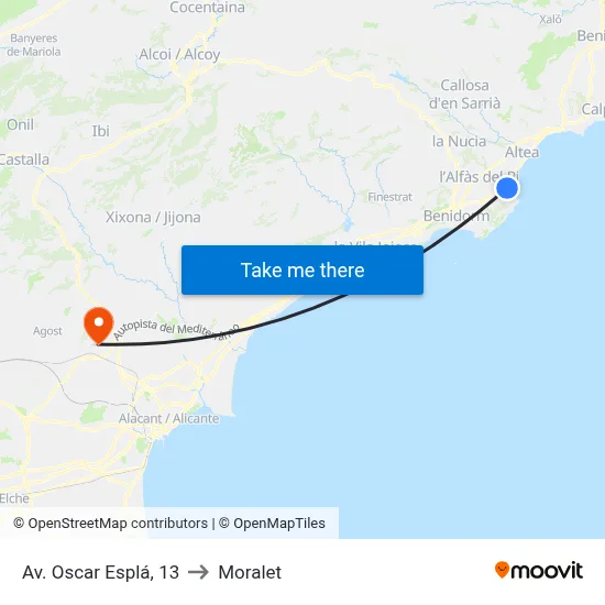 Av. Oscar Esplá, 13 to Moralet map