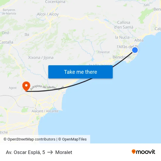 Av. Oscar Esplá, 5 to Moralet map