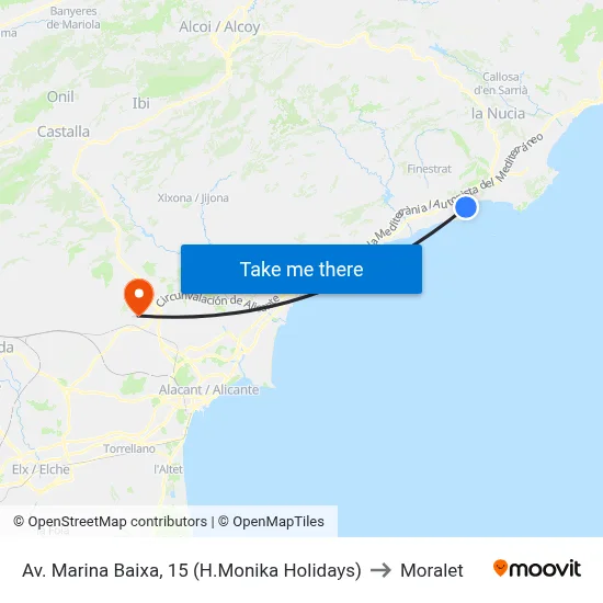 Av. Marina Baixa, 15 (H.Monika Holidays) to Moralet map