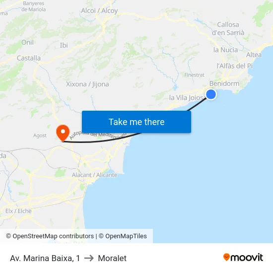 Av. Marina Baixa, 1 to Moralet map