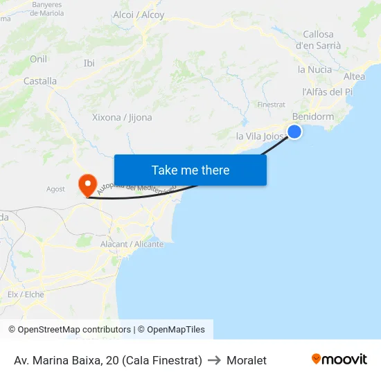 Av. Marina Baixa, 20 (Cala Finestrat) to Moralet map